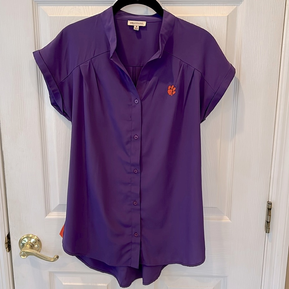 Clemson Button down Purple Blouse SZ S ~Lightweight for those hot college games!